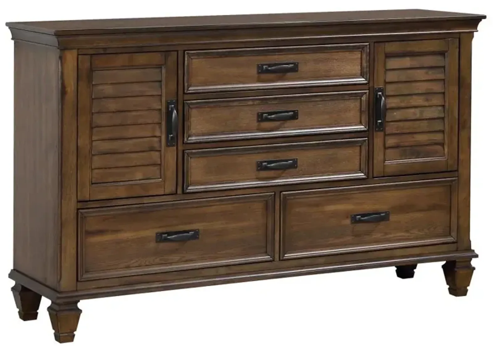 Franco 5-drawer Dresser with 2 Louvered Doors Burnished Oak