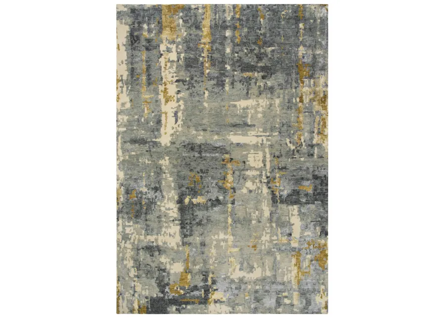 Finesse Gray/Beige Abstract Hand Spun New Zealand Wool/Tencel 10' x 14' Rectangle Rug