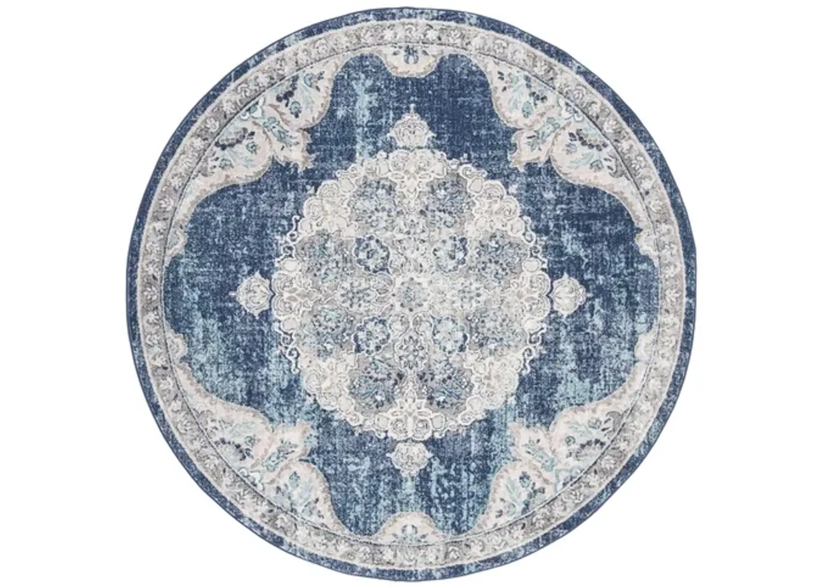 Brentwood 867 Navy / Ivory 5' X 5' Round Round Powerloomed Rug