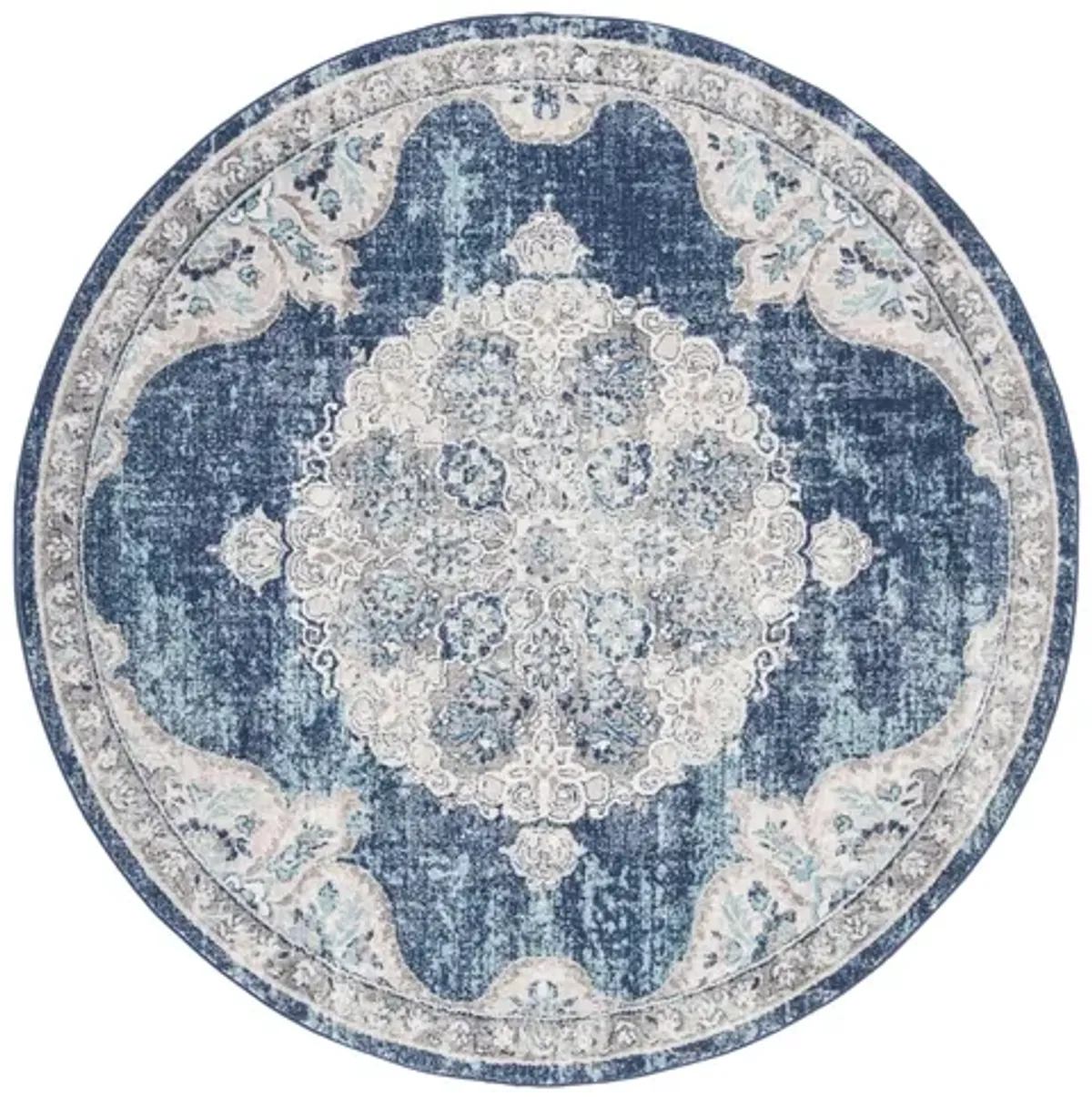 Brentwood 867 Navy / Ivory 5' X 5' Round Round Powerloomed Rug