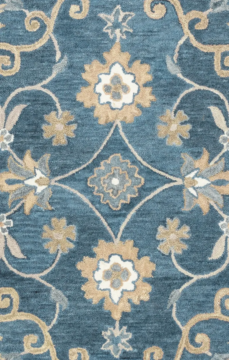 Leone Blue Traditional Motifs  Wool 2'6" x 10' Runner Rug