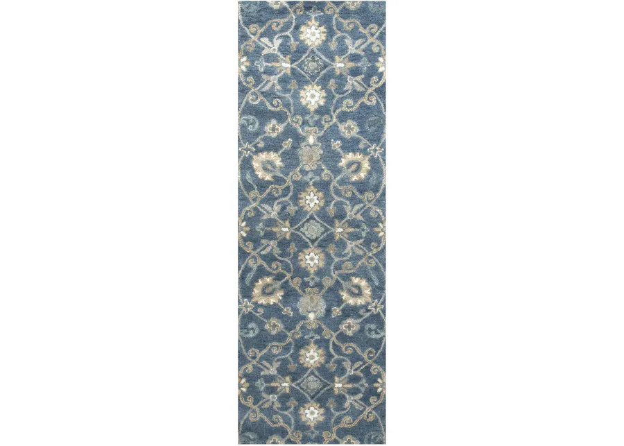 Leone Blue Traditional Motifs  Wool 2'6" x 10' Runner Rug