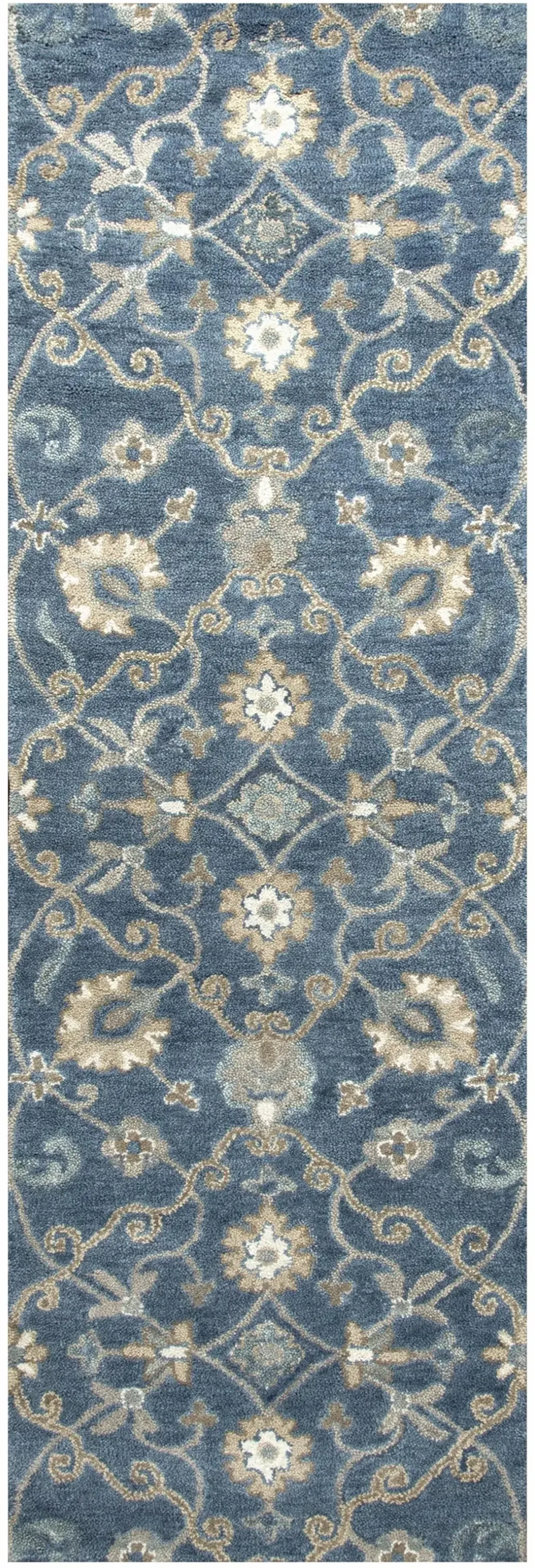 Leone Blue Traditional Motifs  Wool 2'6" x 10' Runner Rug