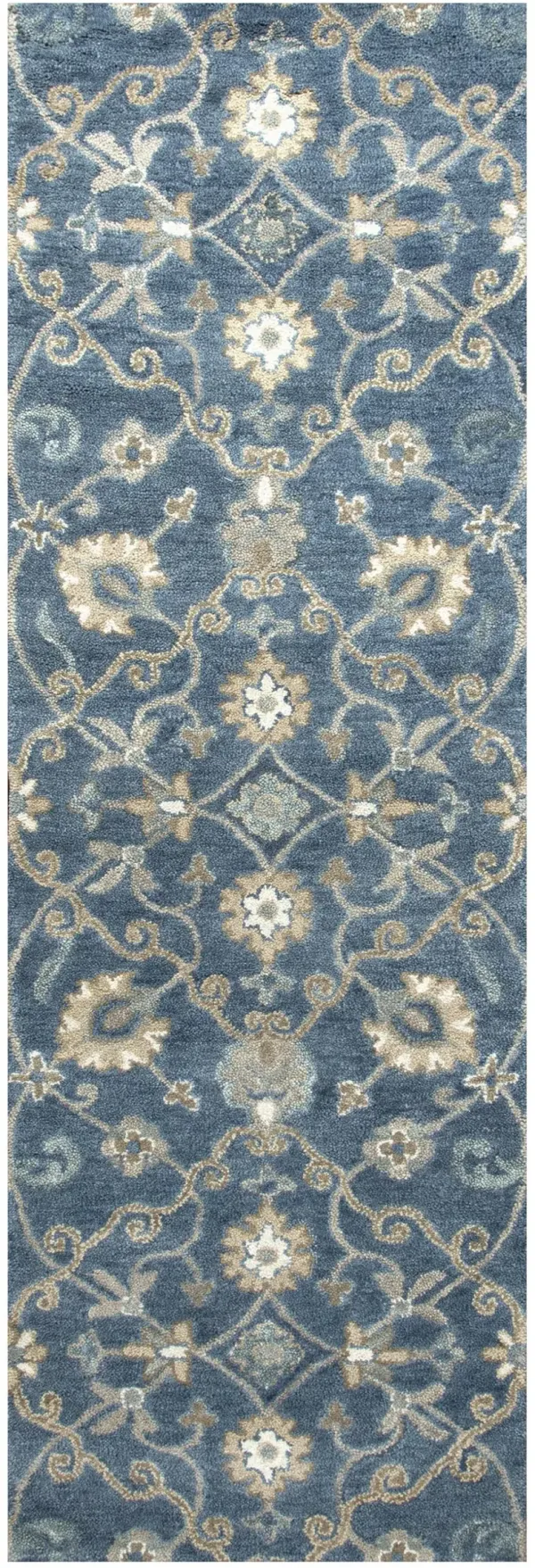 Leone Blue Traditional Motifs  Wool 2'6" x 10' Runner Rug