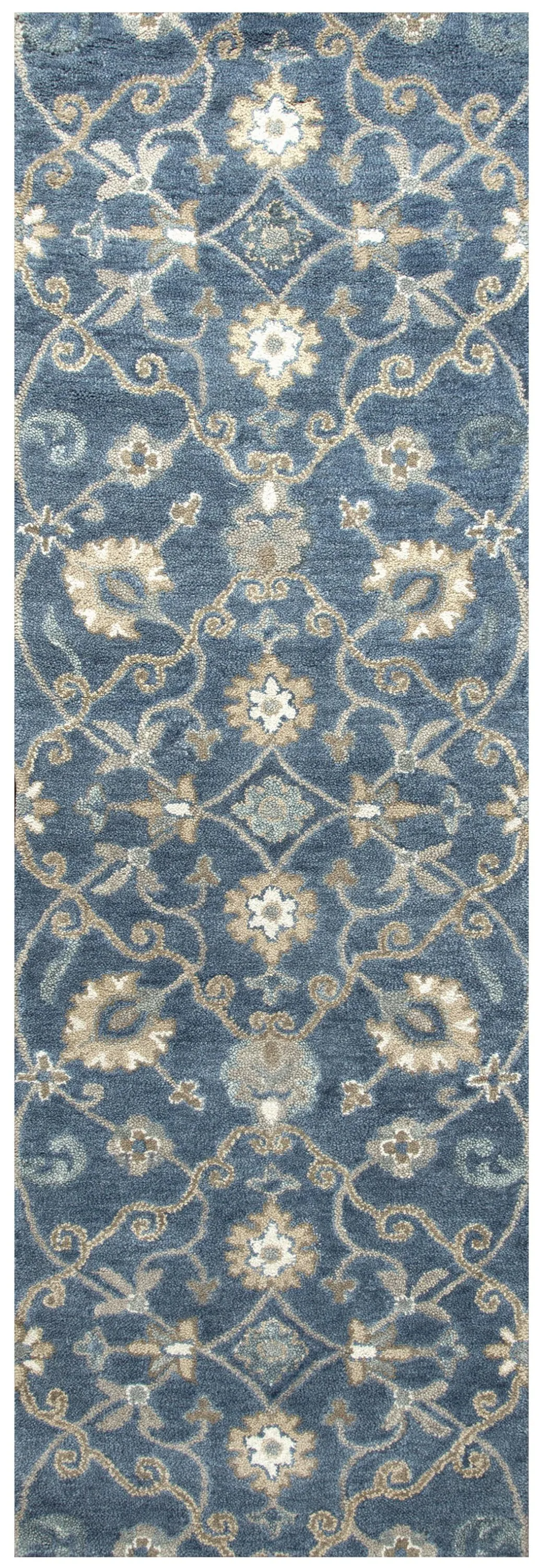 Leone Blue Traditional Motifs  Wool 2'6" x 10' Runner Rug