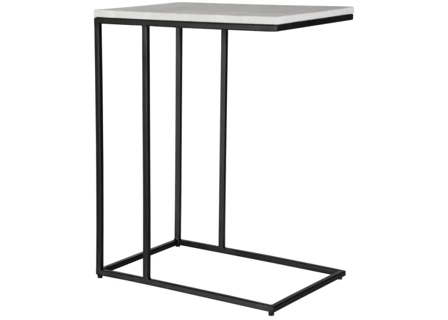 White Honed Marble Top Matte Black Metal Frame  End Tables