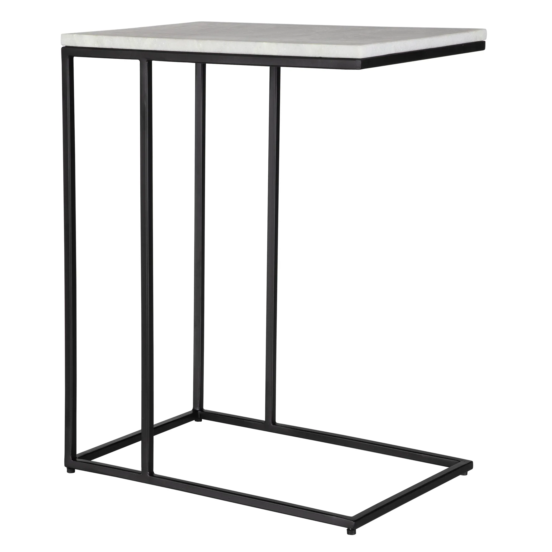 White Honed Marble Top Matte Black Metal Frame  End Tables