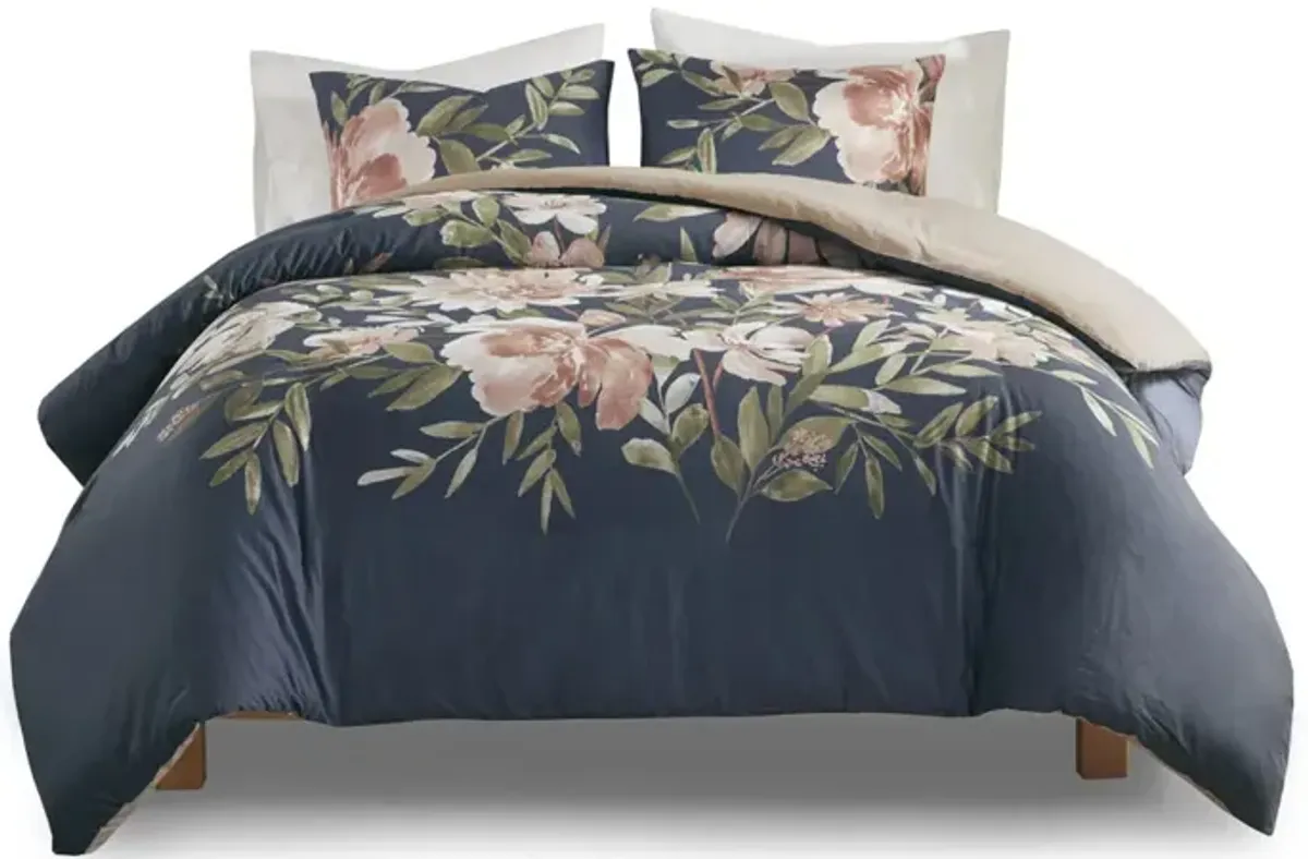 Madison Park Camillia Navy 3 Piece Cotton Duvet Cover Set