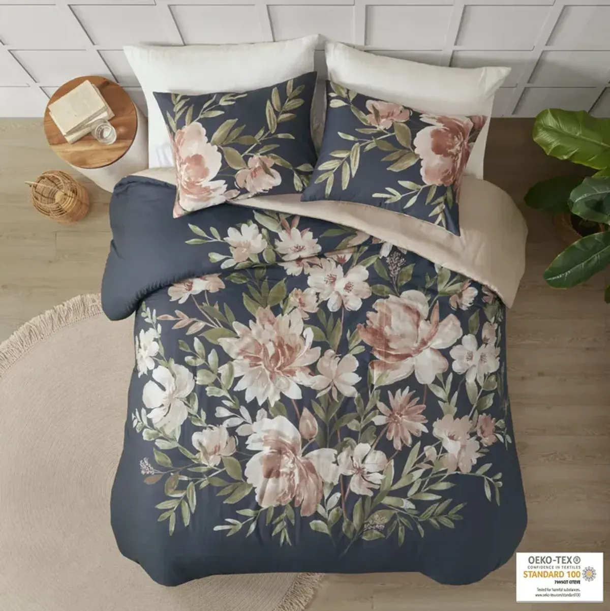 Madison Park Camillia Navy 3 Piece Cotton Duvet Cover Set