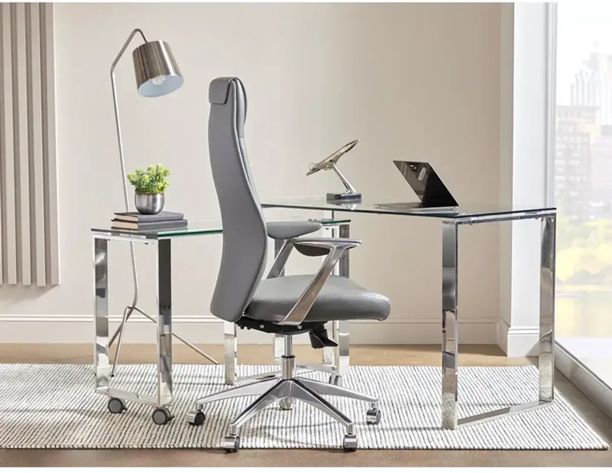 Crosby High Back Office Chair in Gray with Polished Aluminum Base