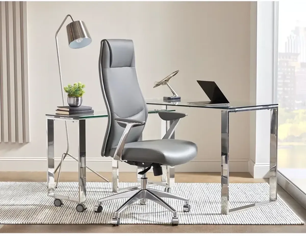 Crosby High Back Office Chair in Gray with Polished Aluminum Base