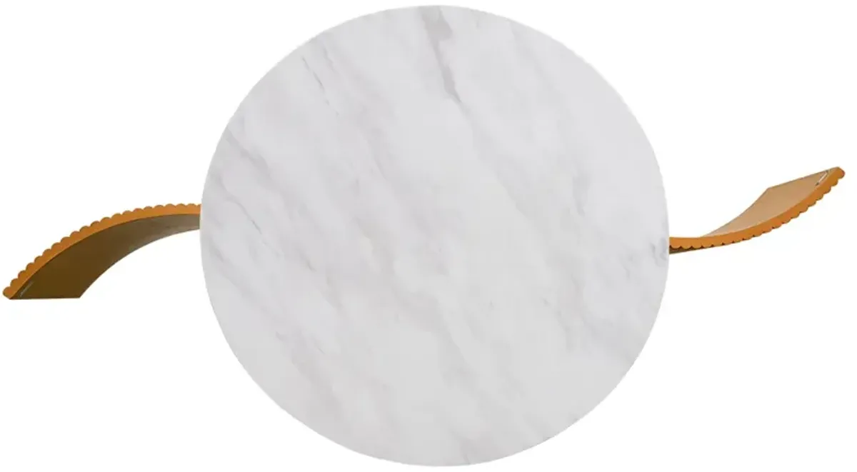 Faux White Marble Round Coffee Table with Storage