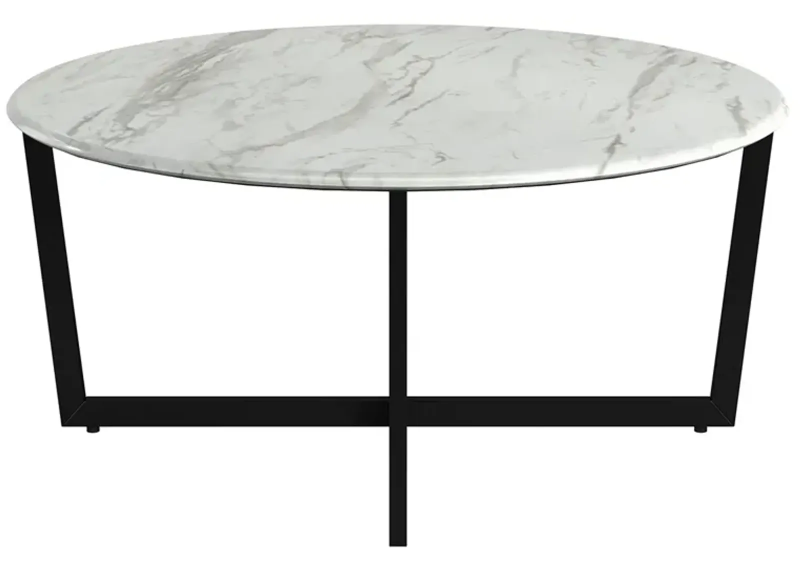 Llona 36" Round Coffee Table in White Marble Melamine with Matte Black Base