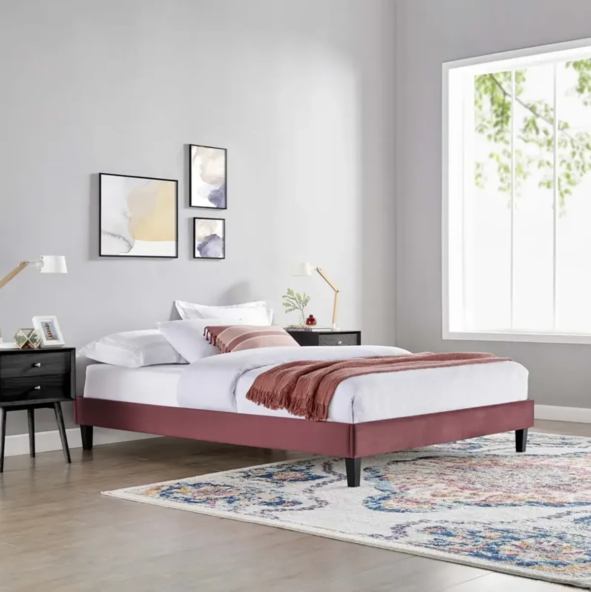 Reign King Performance Velvet Platform Bed Frame