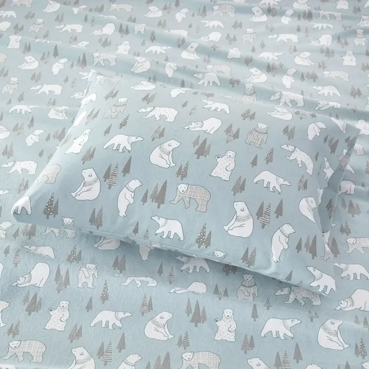 True North by Sleep Philosophy Cozy Flannel Blue Polar Bears Printed Sheet Set