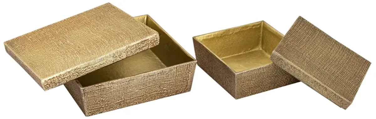 Square Linen Texture Box - Small Brass