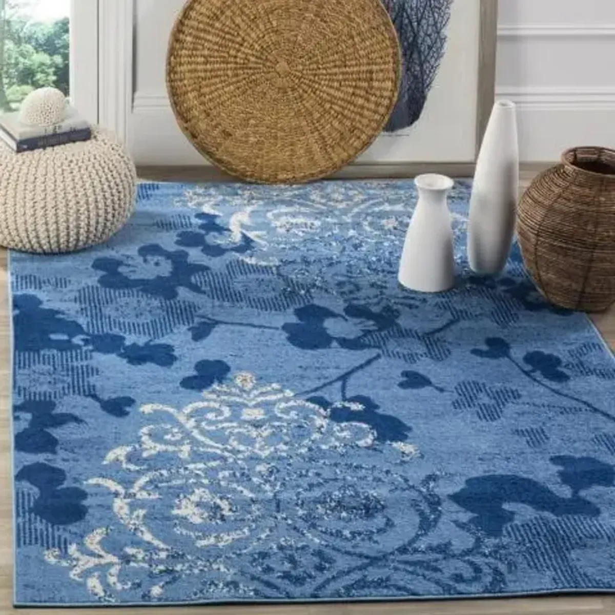 Adirondack Contemporary Light Blue / Dark Blue 2'-6" X 4' Powerloomed Rug