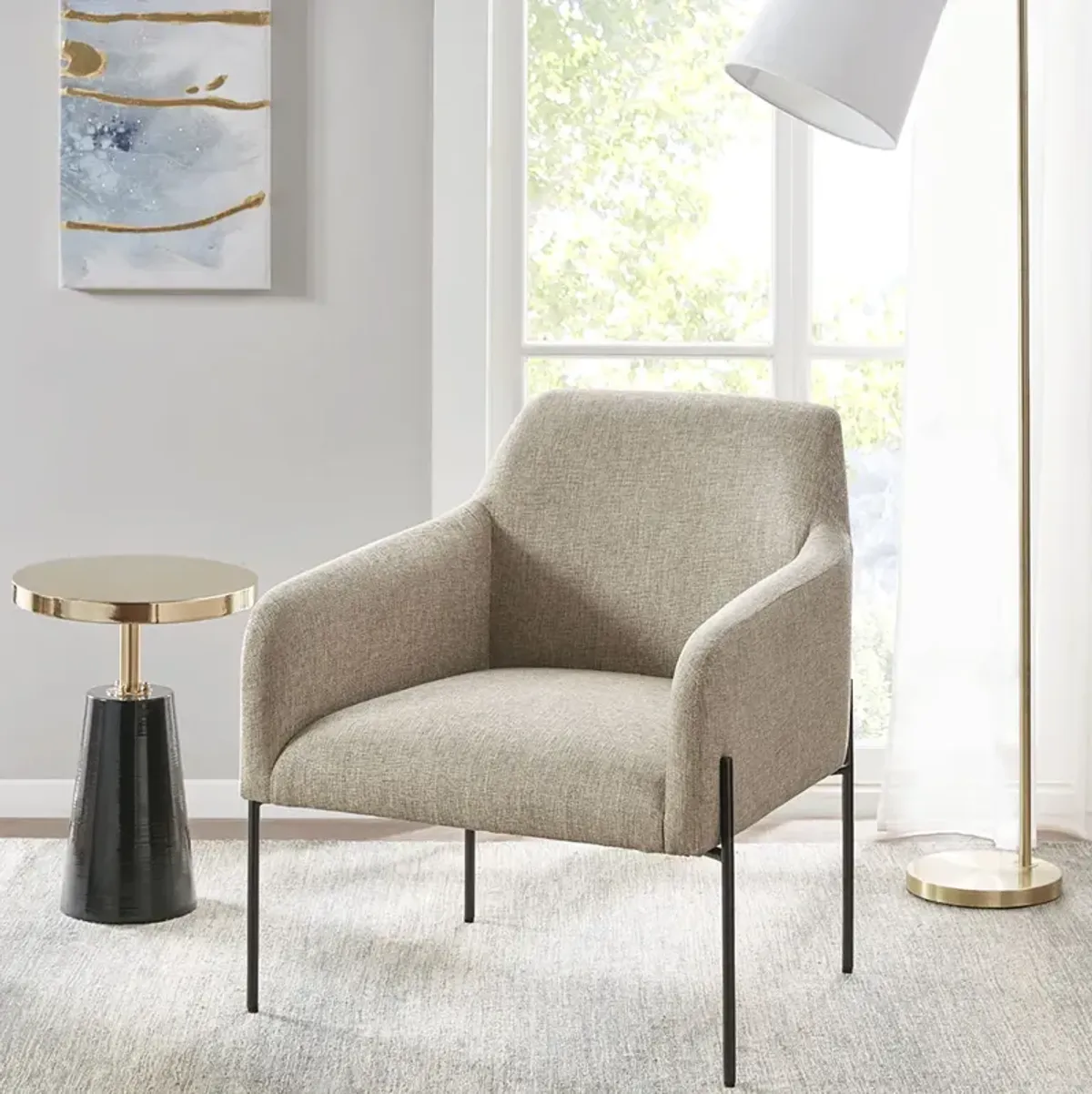 Madison Park Calder Beige Metal Leg Accent chair