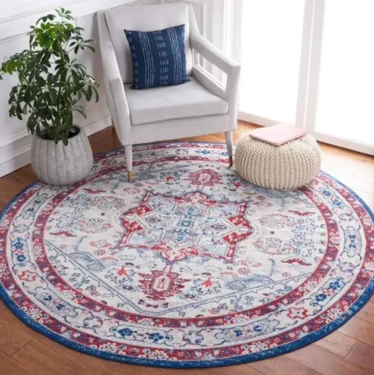 Brentwood 852 Ivory / Red 6'-7" X 6'-7" Round Round Powerloomed Rug