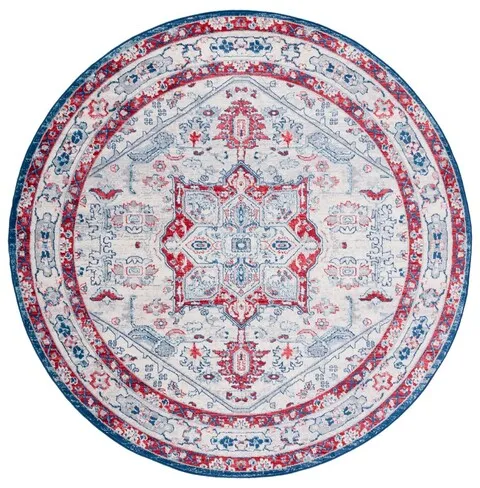 Brentwood 852 Ivory / Red 6'-7" X 6'-7" Round Round Powerloomed Rug