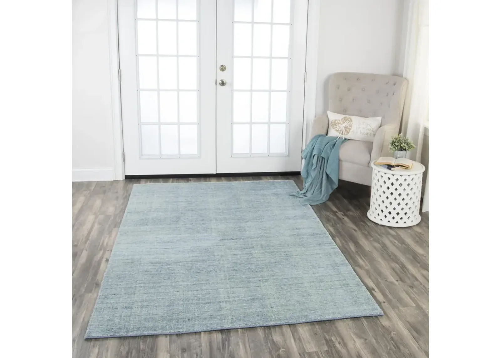 Grand Haven Aqua Solid Wool/Tencel 8' x 10' Rectangle Rug