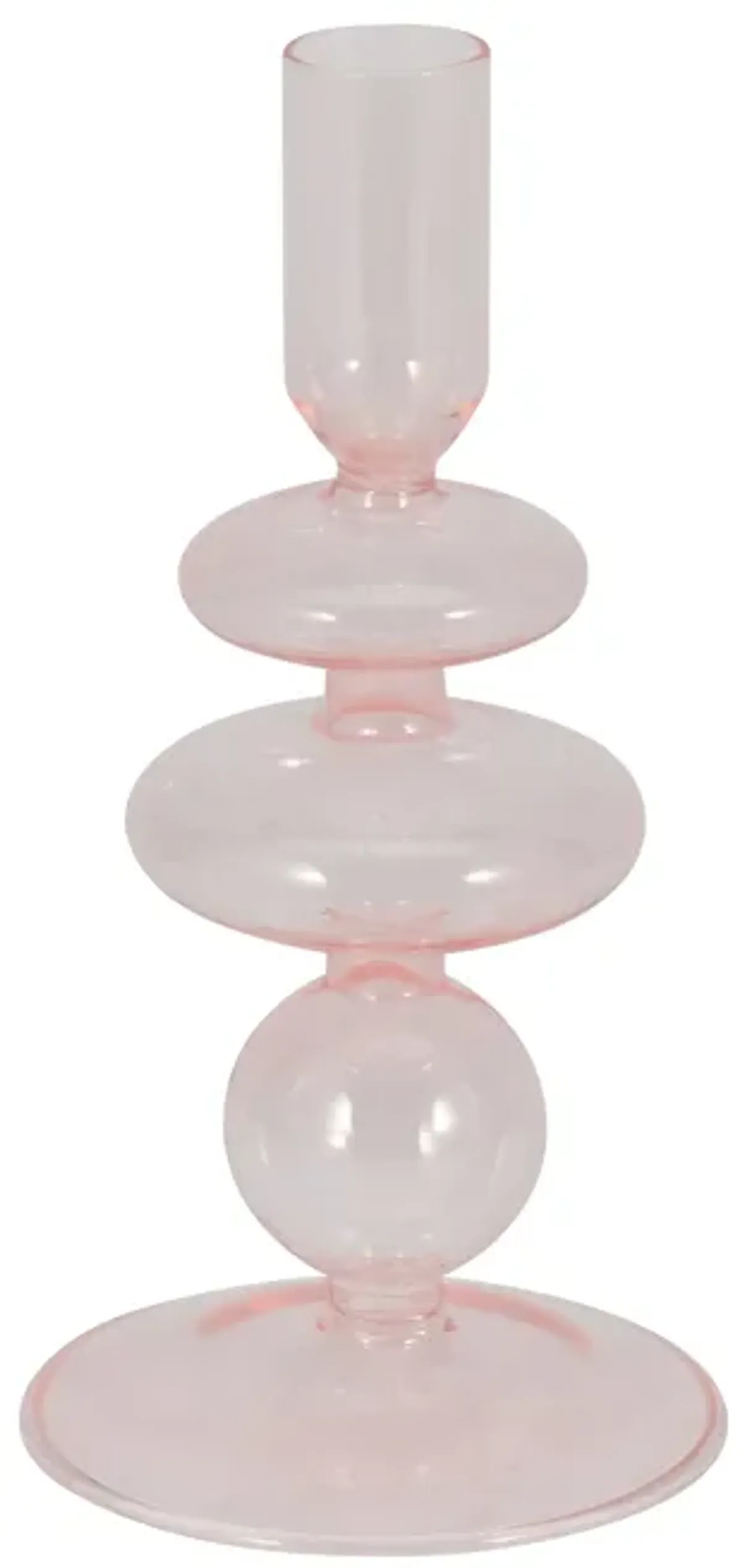 7" Vintage Glass Taper Candle Holder, Pink