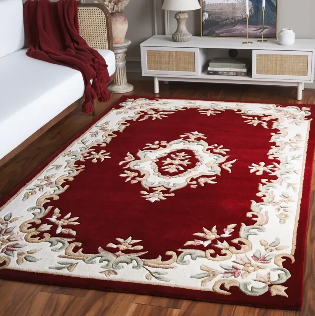 AUBUSSON 301 RED  3' x 5' Small Rectangle Rug