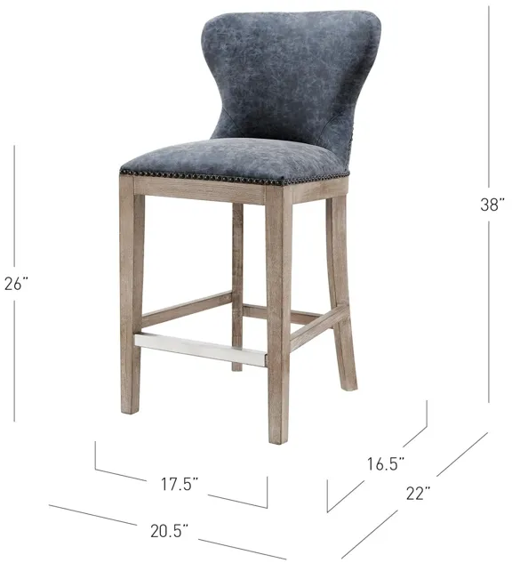 dorsey pu counter stool drift wood legs, nubuck charcoal