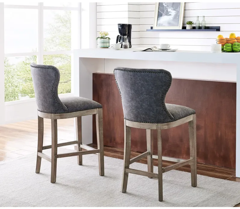 dorsey pu counter stool drift wood legs, nubuck charcoal