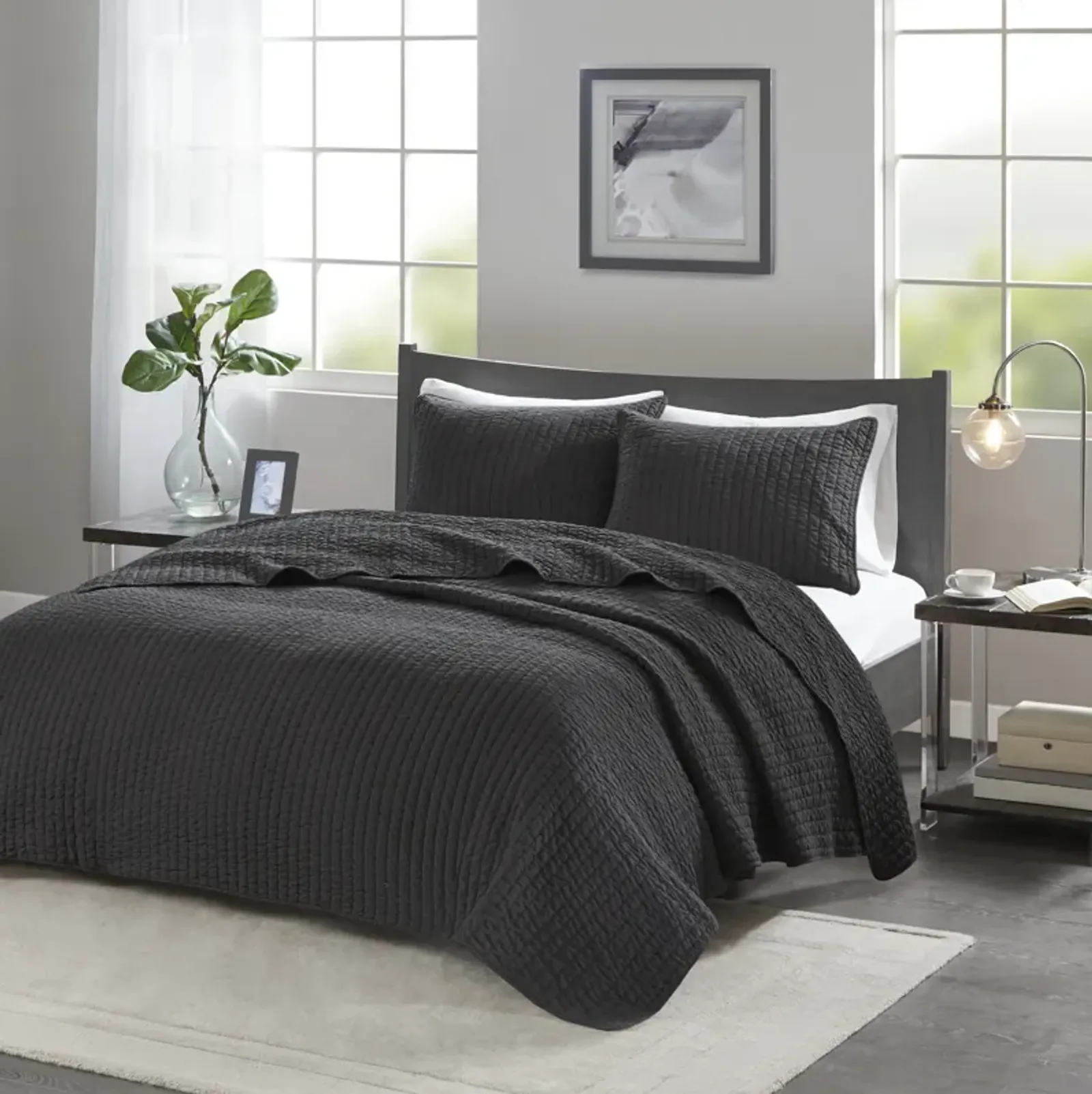 Madison Park Keaton Black 3 Piece Quilt Set