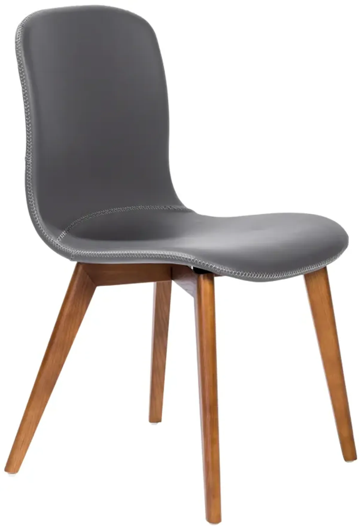 Mai Side Chair in Gray Leatherette with Walnut Stained Solid Wood Legs - Set of 2