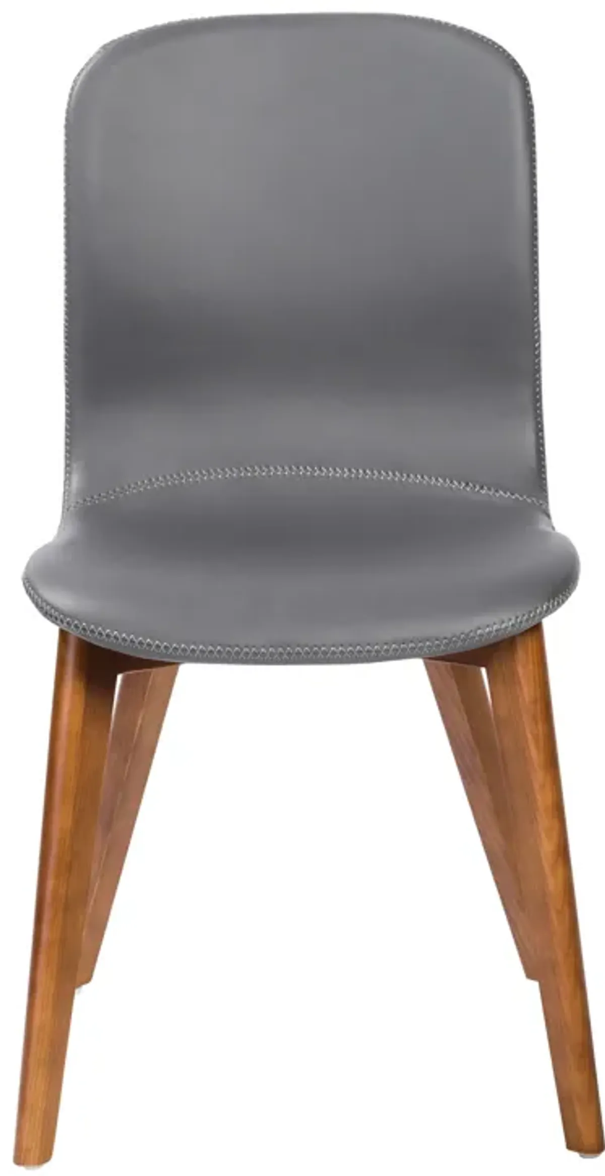 Mai Side Chair in Gray Leatherette with Walnut Stained Solid Wood Legs - Set of 2