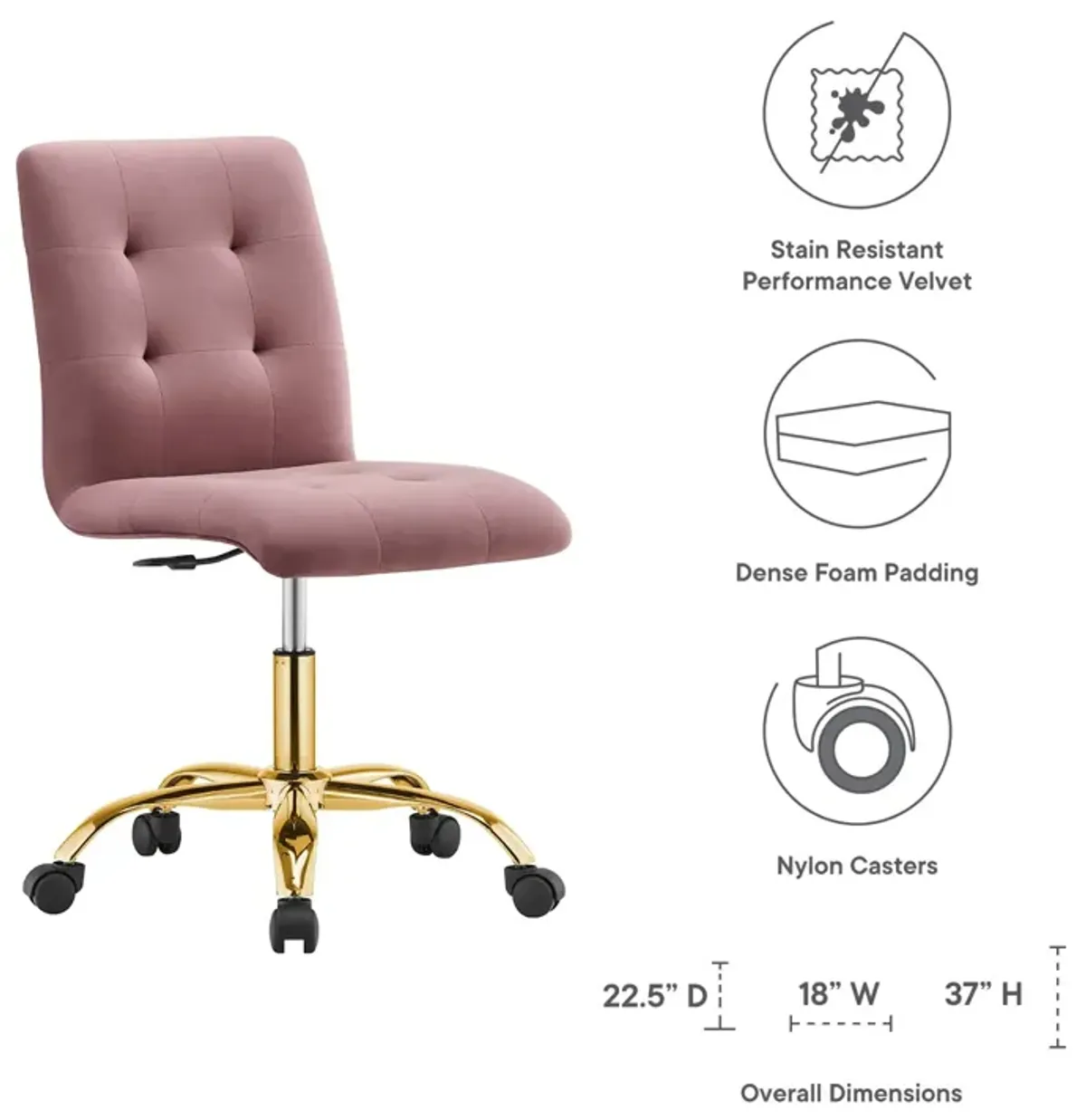 Prim Armless Performance Velvet Office Chair