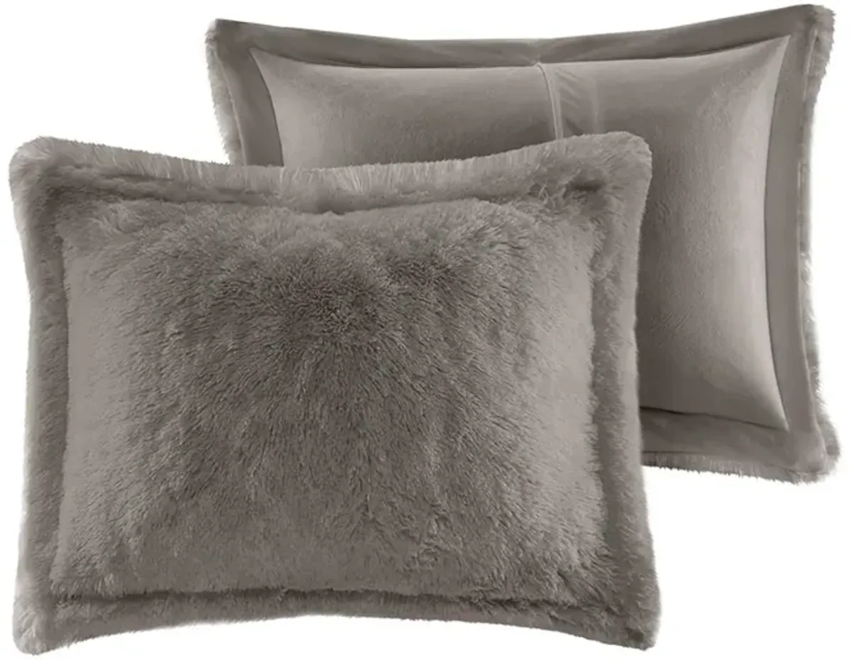 Intelligent Design Malea Grey Shaggy Fur Duvet Cover Set