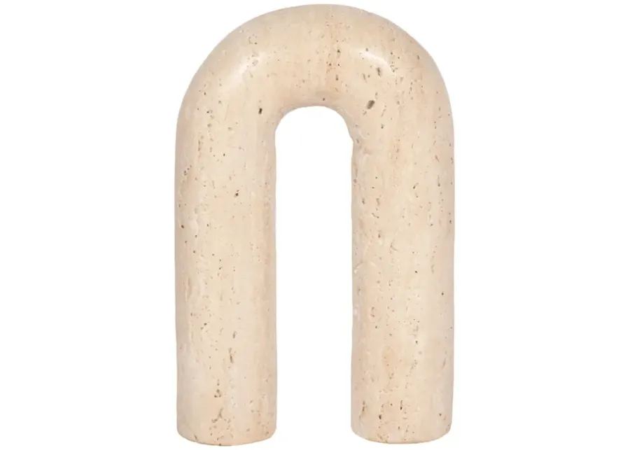 8" Rounded Travertine Arch Object, Tan