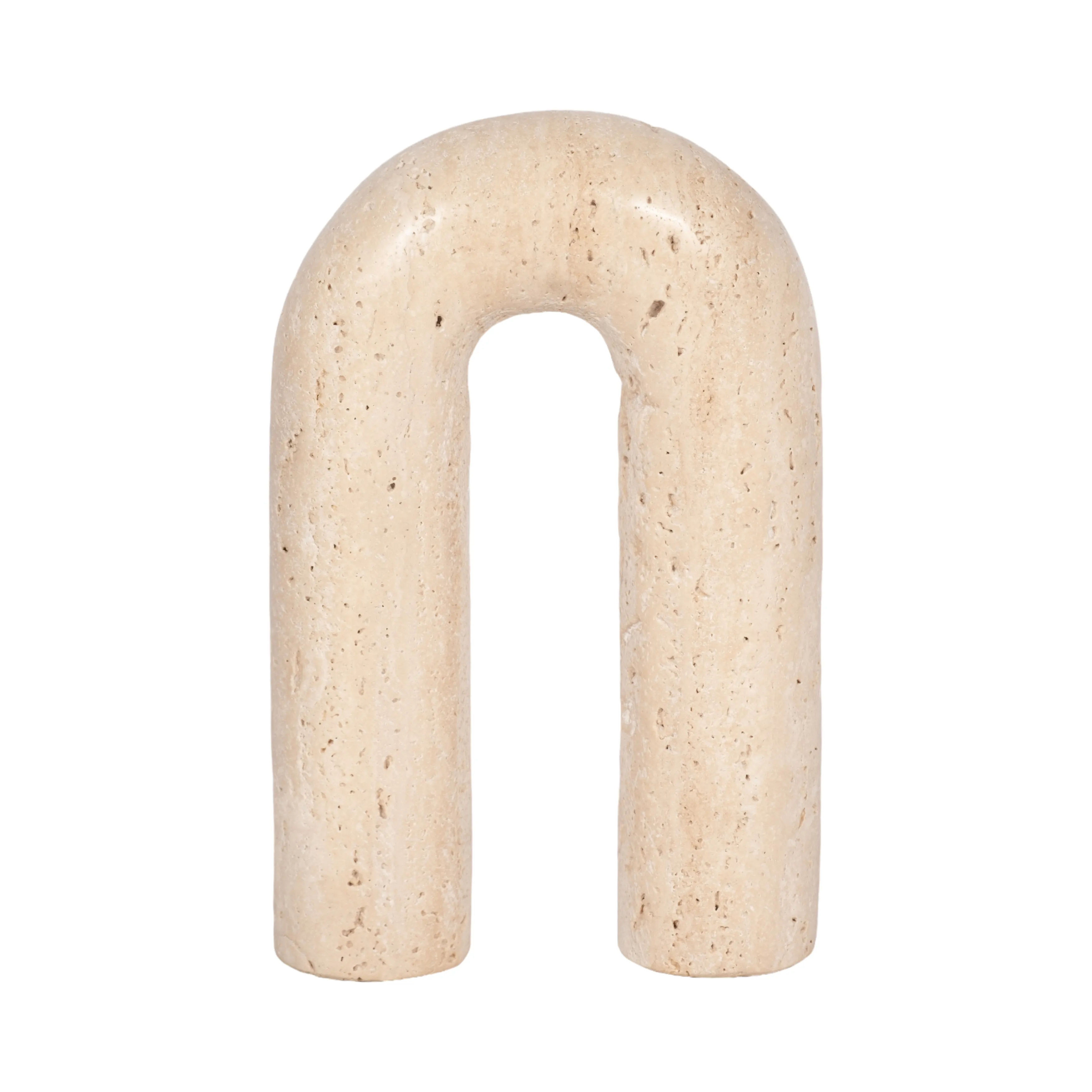 8" Rounded Travertine Arch Object, Tan