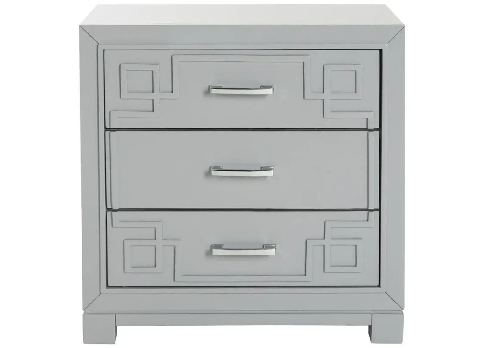 RAINA THREE DRAWER GREEK KEY NIGHT STAND 