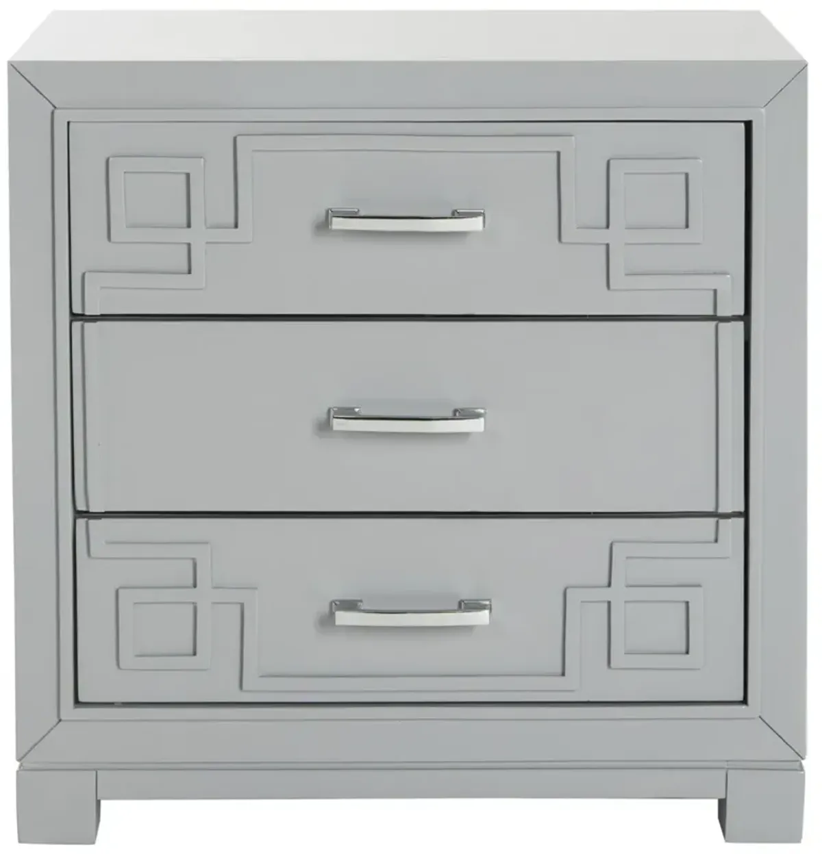 RAINA THREE DRAWER GREEK KEY NIGHT STAND 