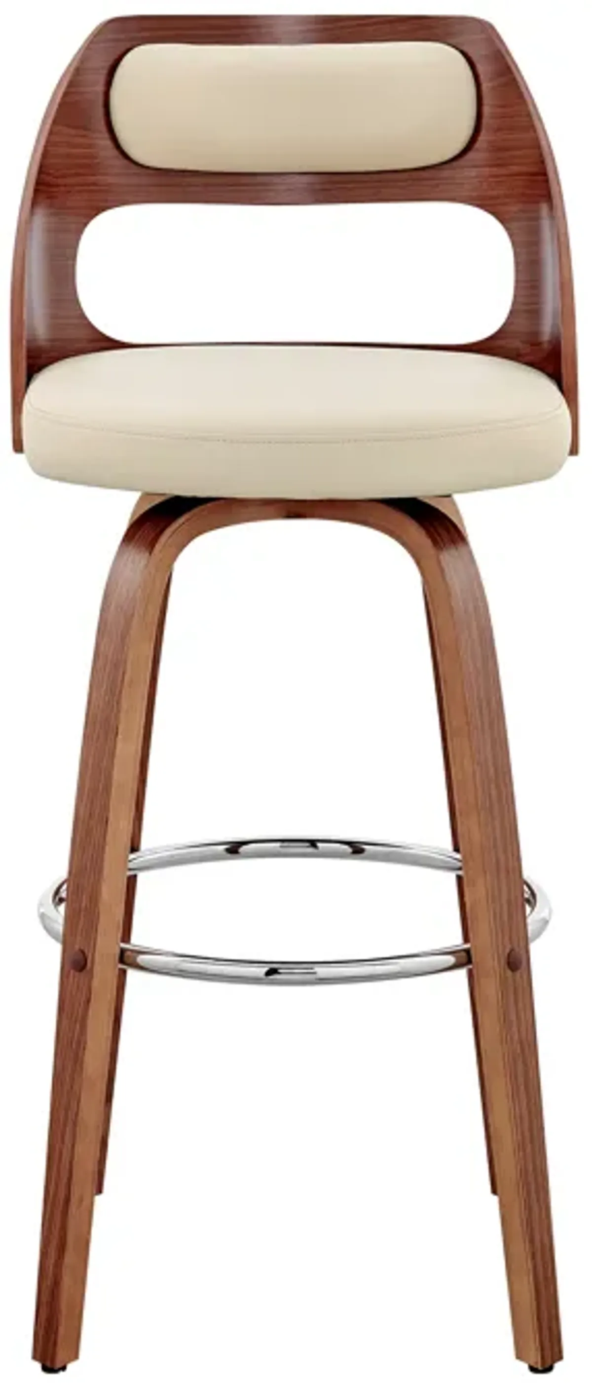 Julius 26" Cream Faux Leather and Walnut Wood Bar Stool