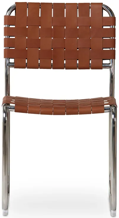 Moma Stainless Steel Dining Chair  Brown Leather - Set Of Two