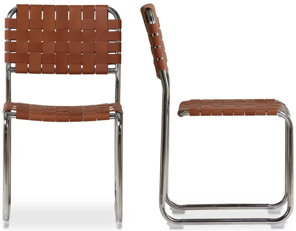 Moma Stainless Steel Dining Chair  Brown Leather - Set Of Two