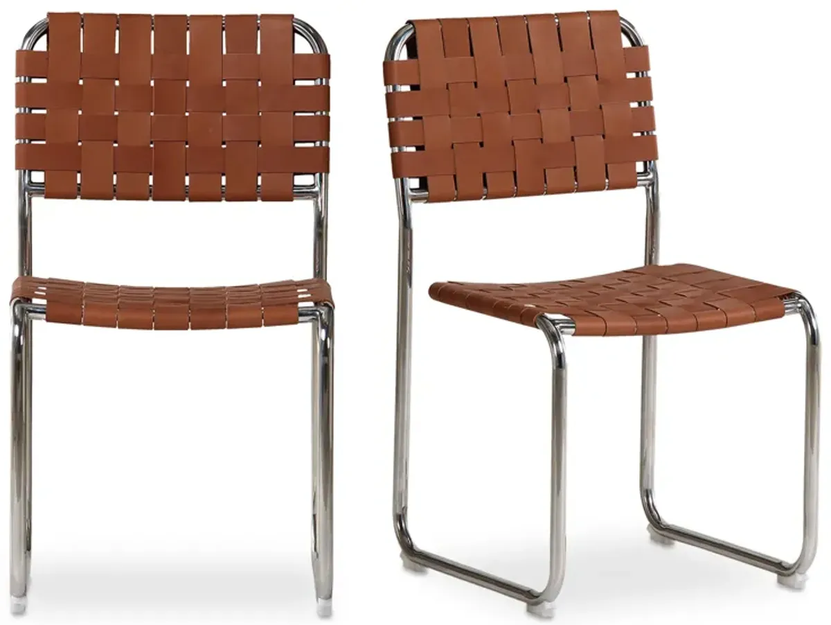 Moma Stainless Steel Dining Chair  Brown Leather - Set Of Two