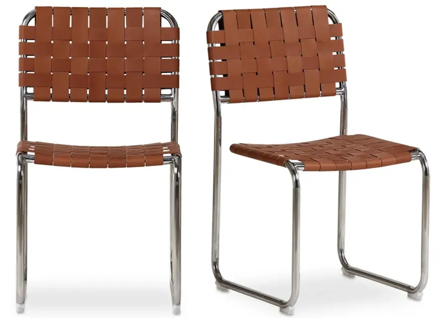 Moma Stainless Steel Dining Chair  Brown Leather - Set Of Two