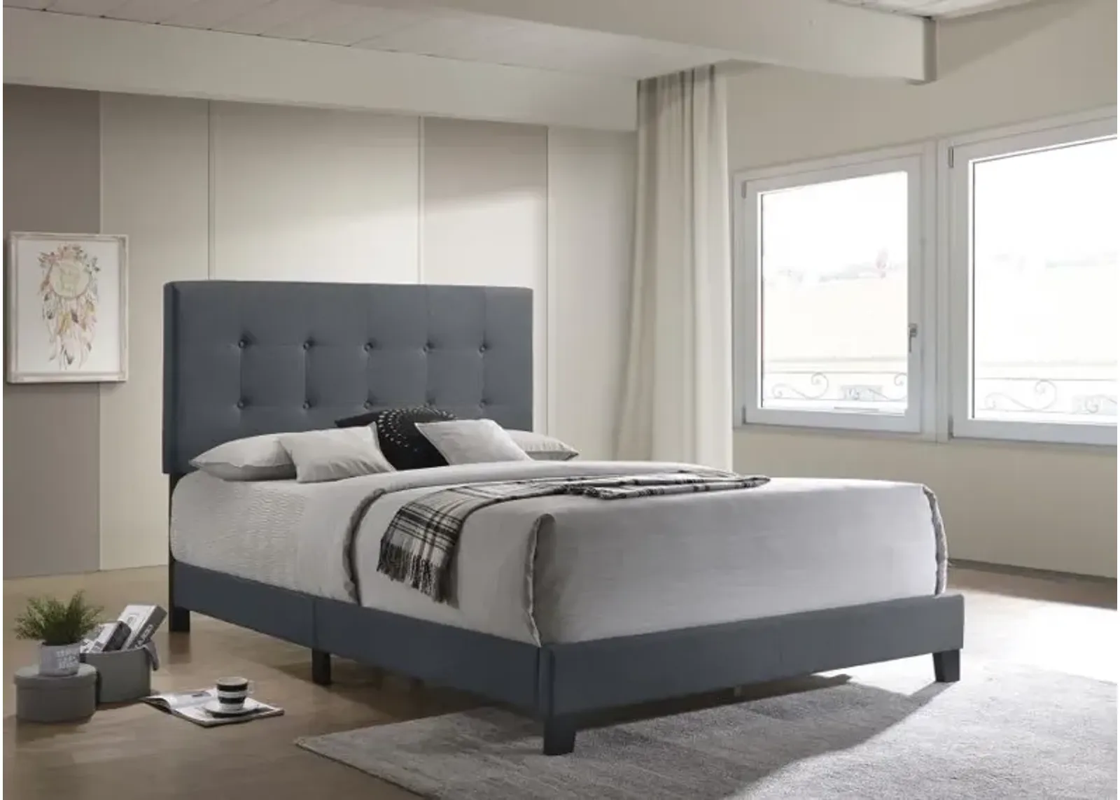 Mapes Tufted Upholstered Eastern King Bed Grey