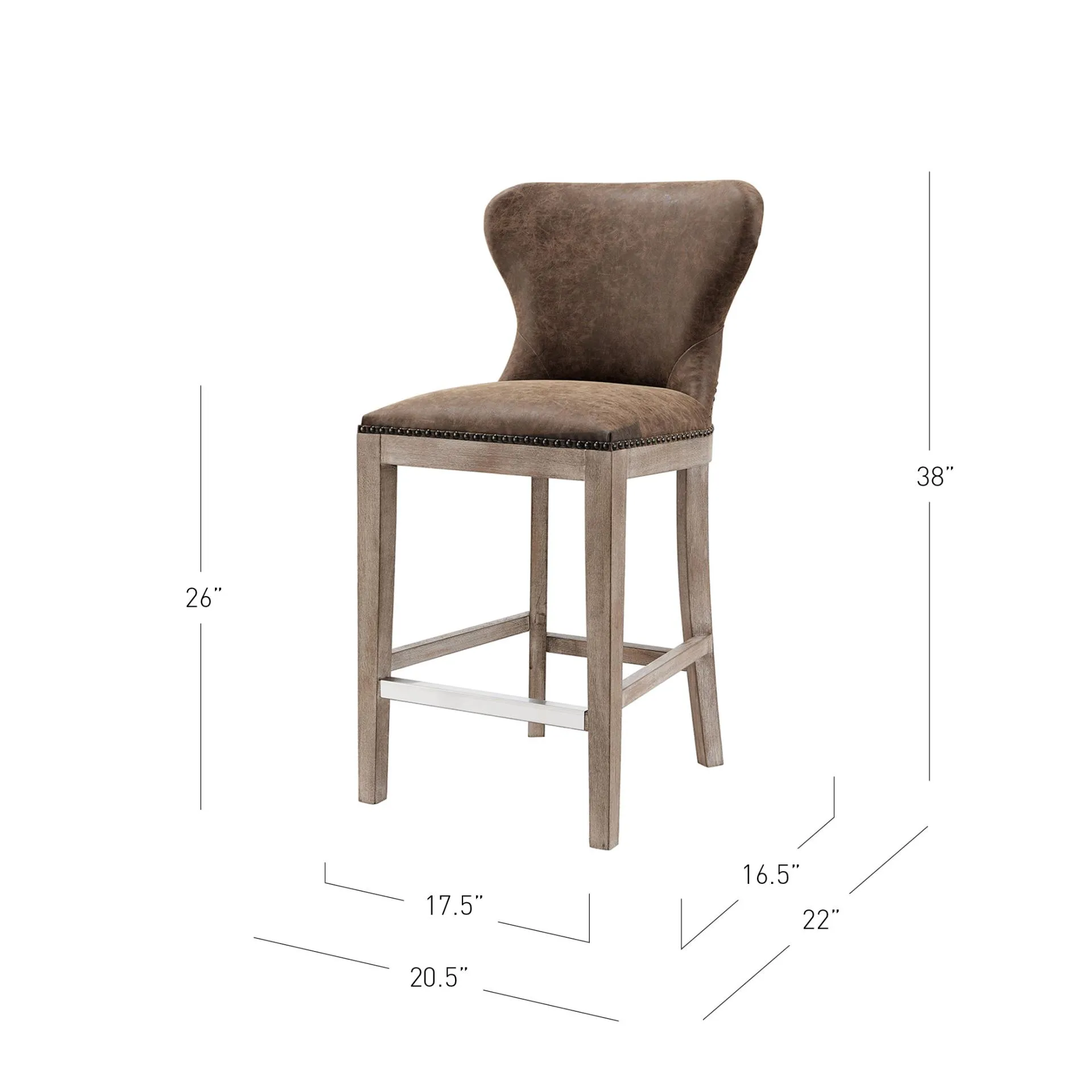 dorsey pu counter stool drift wood legs, nubuck chocolate