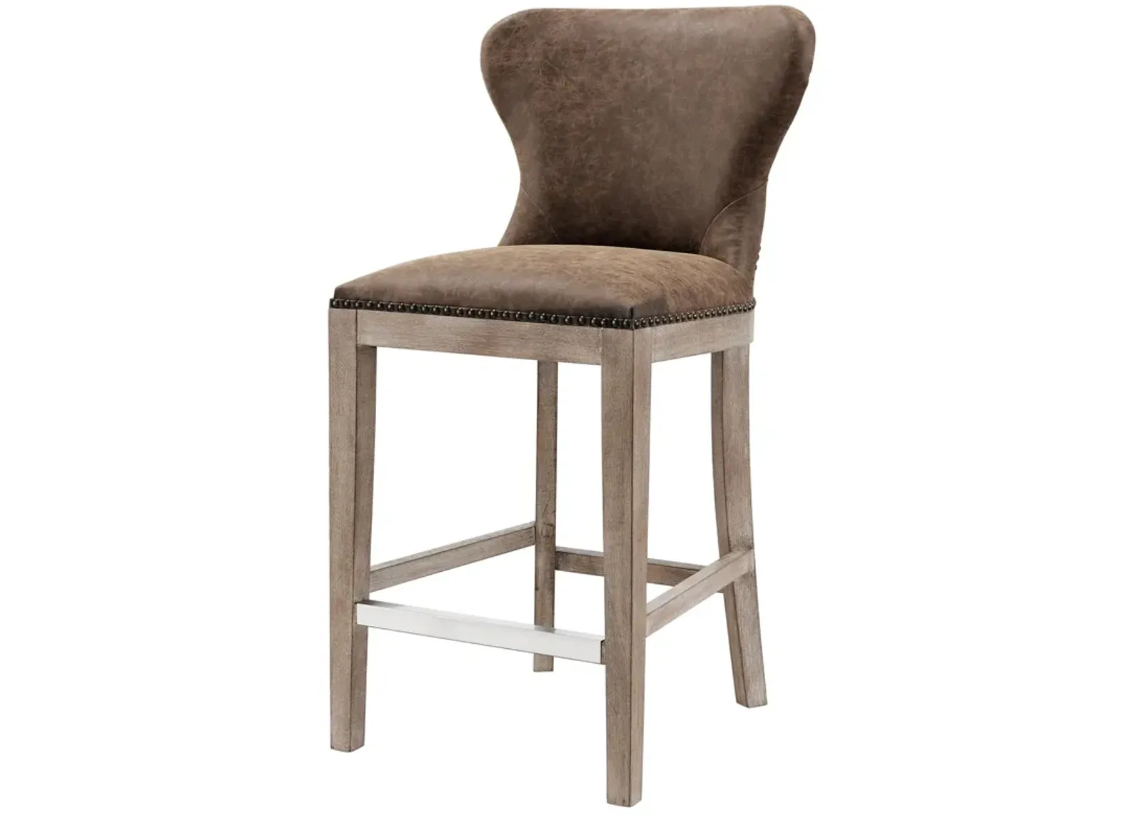 dorsey pu counter stool drift wood legs, nubuck chocolate