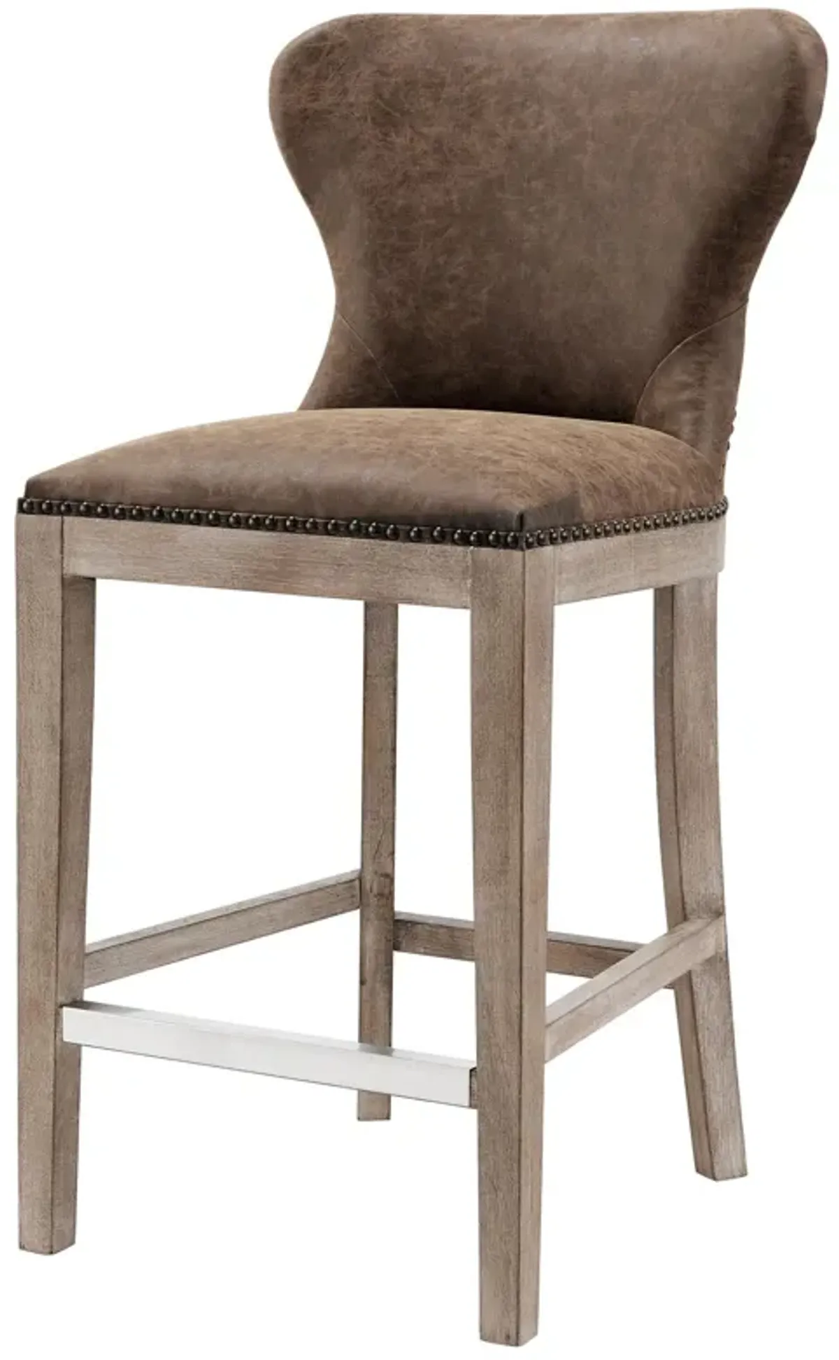 dorsey pu counter stool drift wood legs, nubuck chocolate