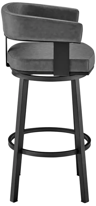 Lorin 26" Counter Height Swivel Bar Stool in Black Finish and Gray Faux Leather