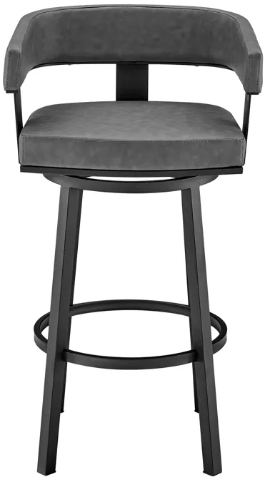 Lorin 26" Counter Height Swivel Bar Stool in Black Finish and Gray Faux Leather