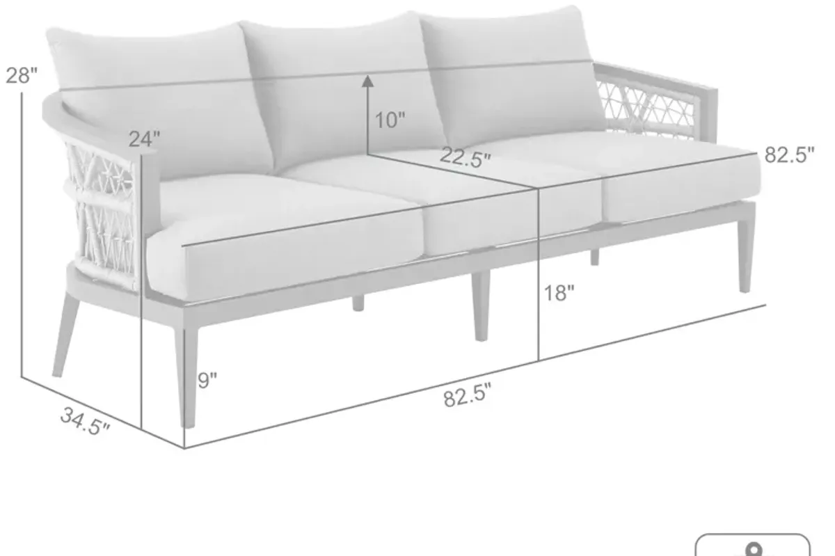 Zella Outdoor Patio Sofa in Aluminum with Light Gray Rope and Earl Gray Cushions